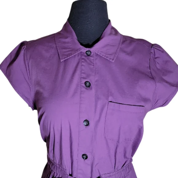 Merona button closure cap sleeve purple shirt dress size medium - Picture 3 of 12